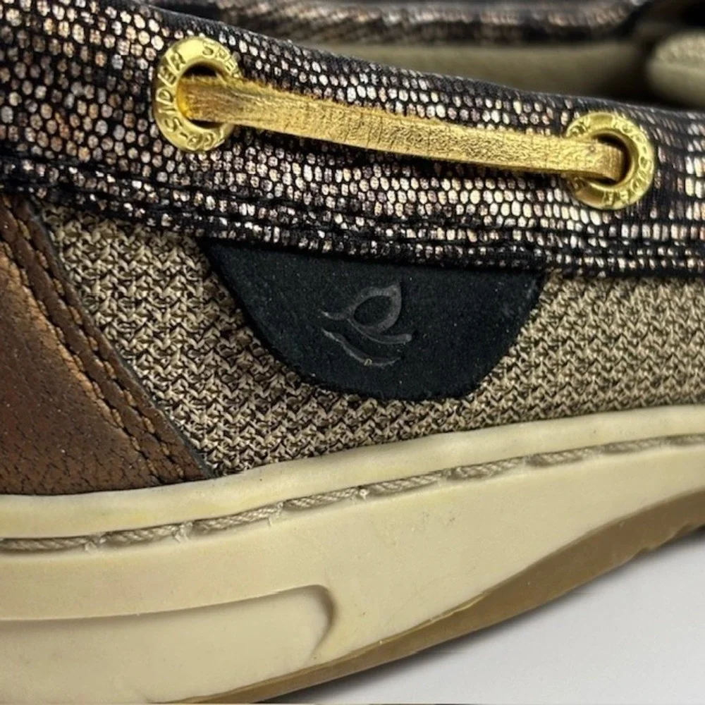 Sperry‎ Top-Sider Womens Angelfish Black Tweed Gold Leather Boat Shoe Nautical 6